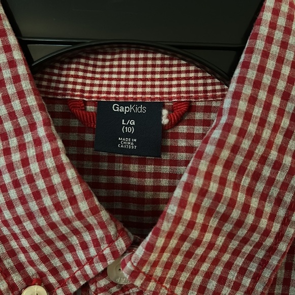 Gap Kids Red and grey plaid size 10 button-down long-sleeve shirt - Picture 2 of 4